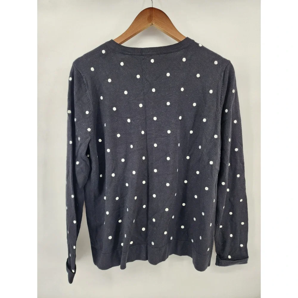 Charter‎ Club Womens XL Navy Blue Black Polka Dot Button Front Cardigan Sweater